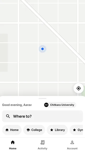 The Home screen with a map and a Where to? search box.